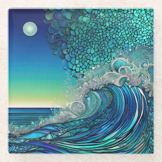 Surreal Surf Seascape Glass Coaster (Front)