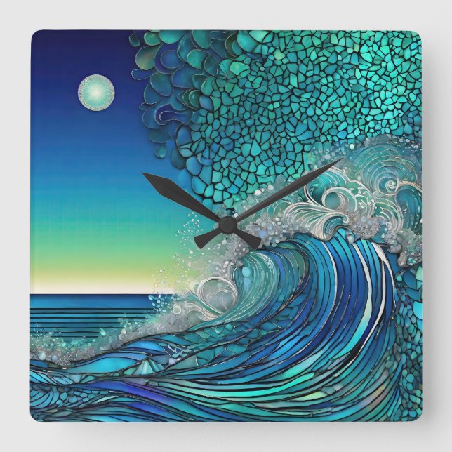 Surreal Surf Square Wall Clock (Front)
