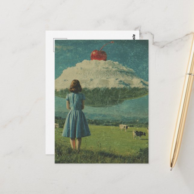 Surreal Sweet Ufo in a Dairy Pasture Postcard (Front/Back In Situ)