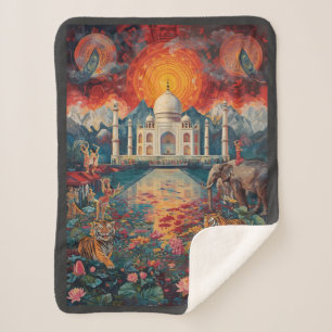 Surreal Taj Mahal Dreamscape Vibrant India  Sherpa Blanket