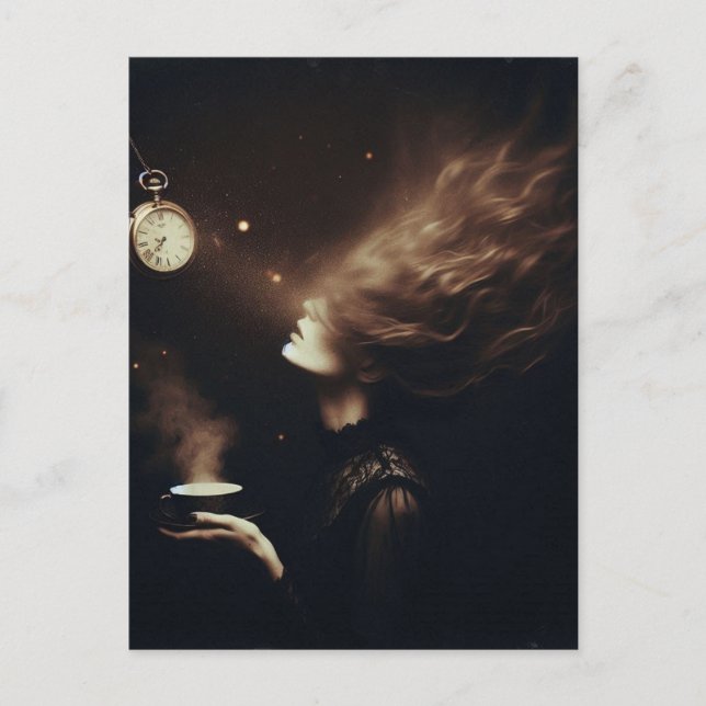 Surreal Tea Time Sepia Postcard (Front)