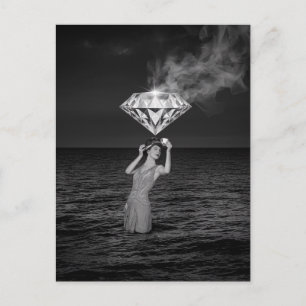 Surreal Tea Time With Diamond Black and White Postcard