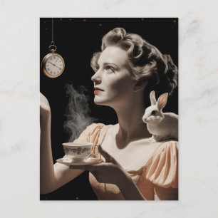 Surreal Tea Time With Rabbit Postcard