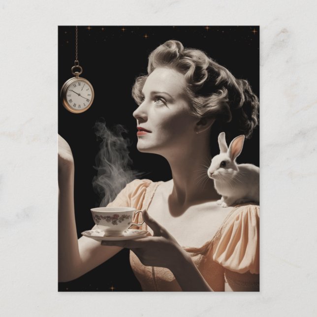 Surreal Tea Time With Rabbit Postcard (Front)