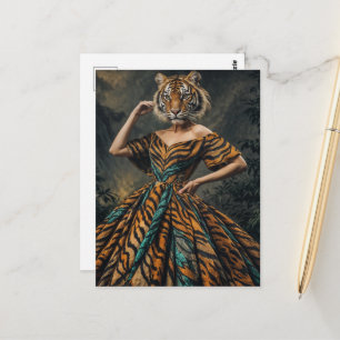 Surreal Tiger in a Dress Fantasy Fashion Postcard