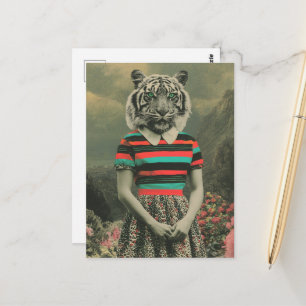 Surreal Tiger in Human Clothes Postcard