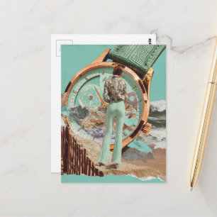 Surreal Time for Beach Fashion Lady Collage Postcard