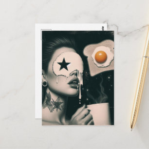 Surreal Toast, Eggs, and Coffee woman Postcard