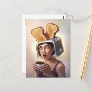 Surreal Toaster Head Breakfast Woman Postcard