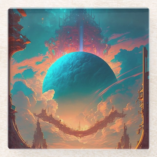 Surreal Towers Planet Visionary Landscape Glass Coaster (Front)