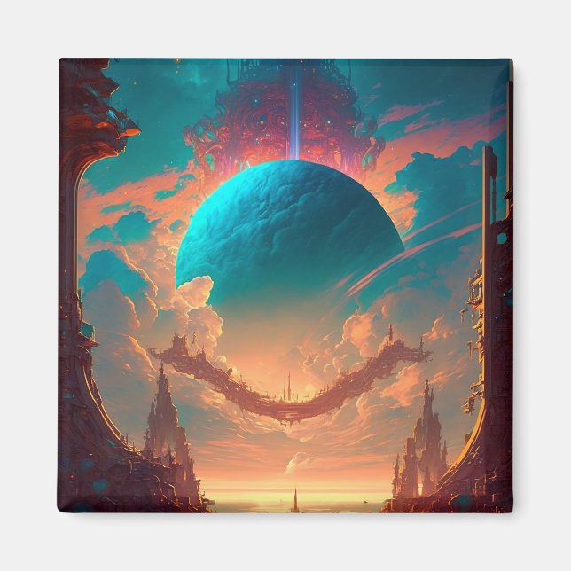 Surreal Towers Planet Visionary Landscape Magnet (Front)