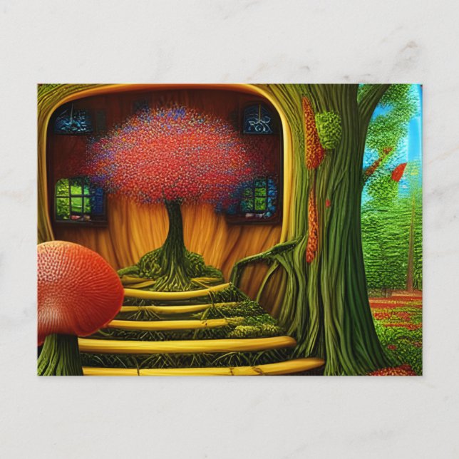 Surreal Tree House In The Forest  Postcard (Front)