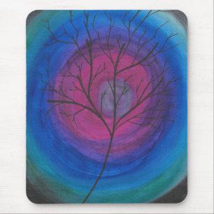 Surreal Tree Silhouette with Vivid Cosmic Swirls Mouse Mat