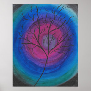 Surreal Tree Silhouette with Vivid Cosmic Swirls Poster