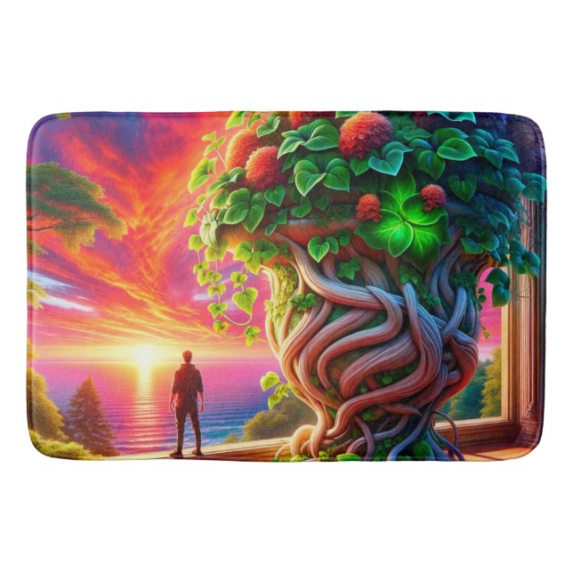 Surreal Tree Sunset Scene Bath Mat (Front)