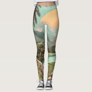 Surreal Tropical Lake With Palm Trees Leggings