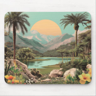 Surreal Tropical Lake With Palm Trees Mouse Mat