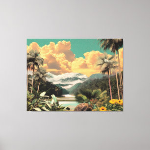 Surreal Tropical Valley With Palm Trees Canvas Print