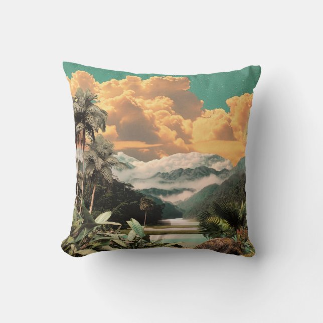 Surreal Tropical Valley With Palm Trees Cushion (Front)