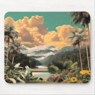 Surreal Tropical Valley With Palm Trees Mouse Mat