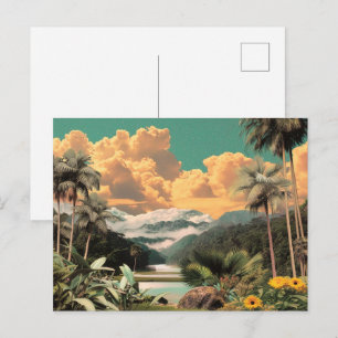 Surreal Tropical Valley With Palm Trees Postcard