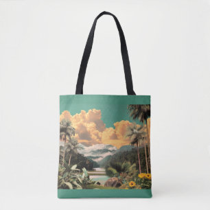 Surreal Tropical Valley With Palm Trees Tote Bag