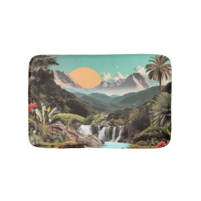 Surreal Tropical Valley With Waterfalls Bath Mat (Front)