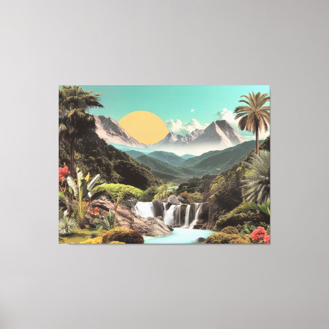 Surreal Tropical Valley With Waterfalls Canvas Print (Front)