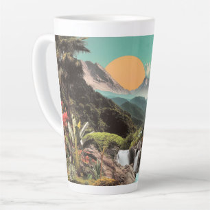 Surreal Tropical Valley With Waterfalls Latte Mug