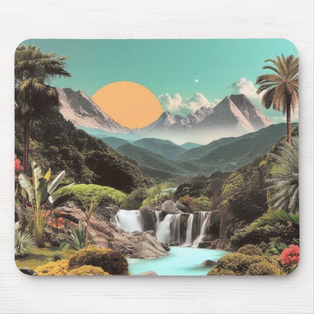 Surreal Tropical Valley With Waterfalls Mouse Mat (Front)