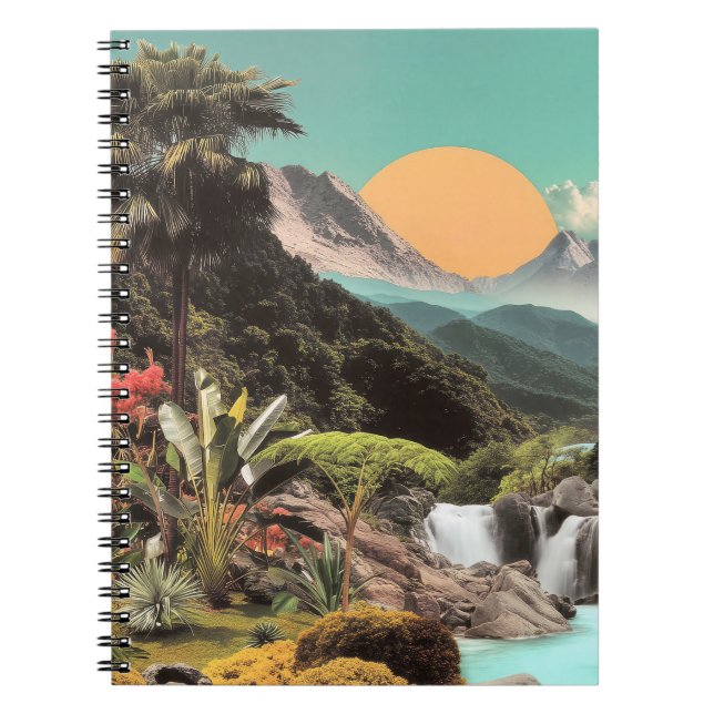 Surreal Tropical Valley With Waterfalls Notebook (Front)