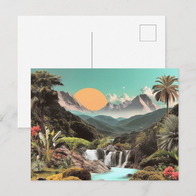 Surreal Tropical Valley With Waterfalls Postcard (Front/Back)