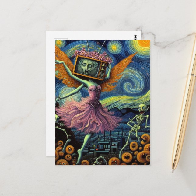 Surreal TV ballerina dancer ghouls Postcard (Front/Back In Situ)