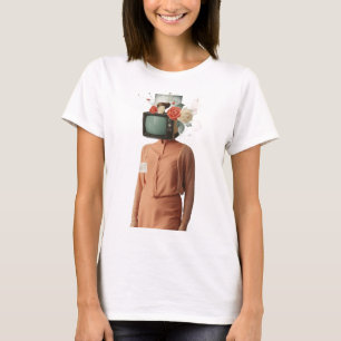 Surreal TV Head Woman Floral Collage T-Shirt