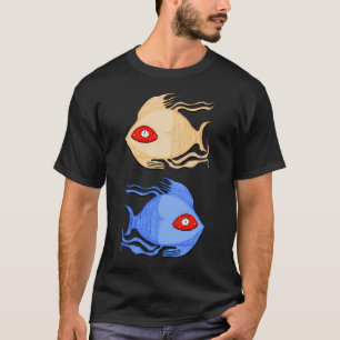 Surreal Twin Fish Drawing with Big Eyes T-Shirt