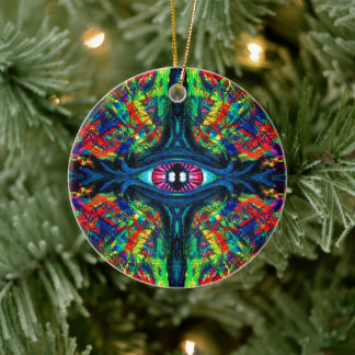 Surreal Twisted Trippy Eye Visionary Oil Painting  Ceramic Tree Decoration