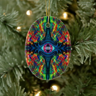 Surreal Twisted Trippy Eye Visionary Oil Painting  Ceramic Tree Decoration