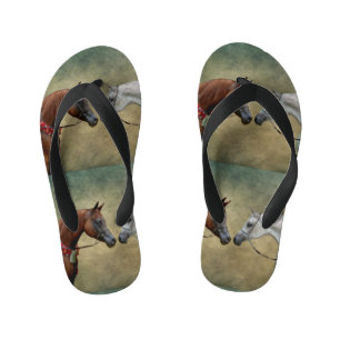 Surreal two horses painting. kid's flip flops