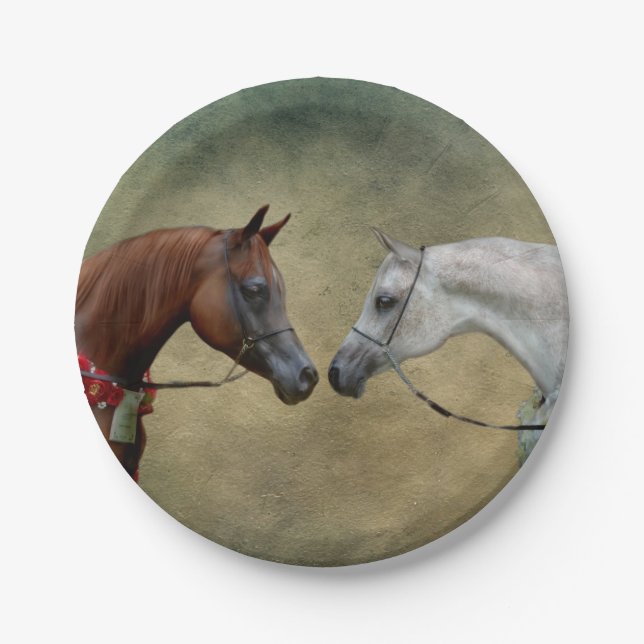 Surreal two horses painting. paper plate (Front)