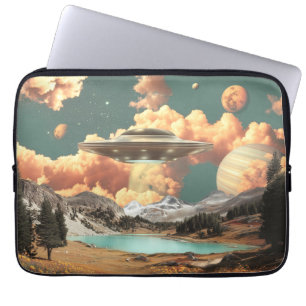 Surreal UFO Above Mountain Lake with Planets Laptop Sleeve