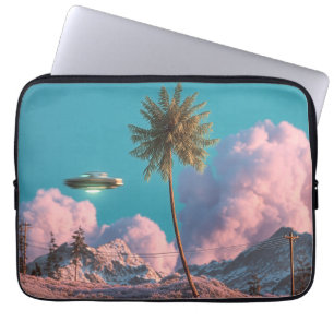 Surreal UFO and Palm Tree Mountain Scene Laptop Sleeve