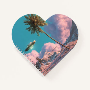Surreal UFO and Palm Tree Mountain Scene Notebook