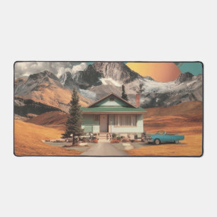 Surreal UFO Over Rustic House Desk Mat