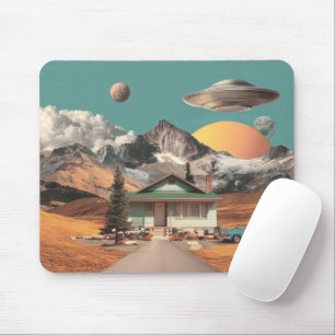 Surreal UFO Over Rustic House Mouse Mat