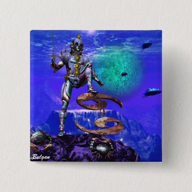 SURREAL UNDERSEA / Cancer Zodiac Birthday Sign 15 Cm Square Badge (Front)