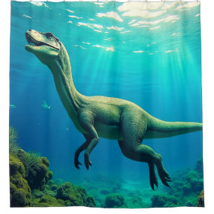 Surreal Underwater Dinosaur Scene Shower Curtain
