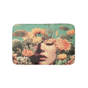 Surreal Underwater Portrait With Coral Flowers Bath Mat