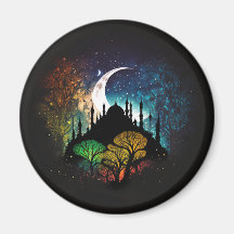Surreal Vibrant Islamic Masjid Silhouette Magnet