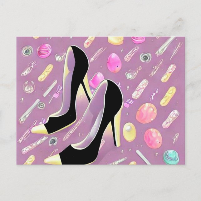 Surreal Vintage High Heel Shoes & Candy Postcard (Front)