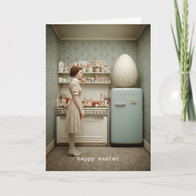 Surreal Vintage Kitchen With Giant Egg Card (Front)